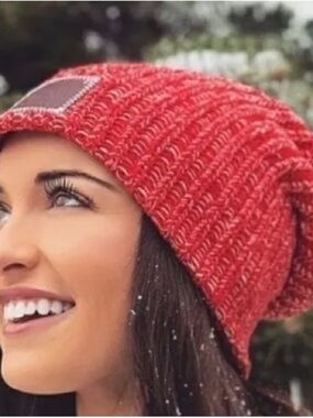 Love Your Melon Red and Brown Knit Slouch Beanie